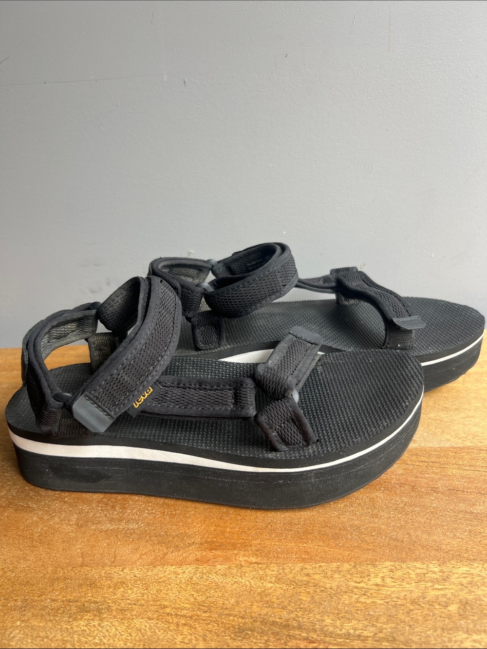 Teva Black Platform Sandals with White Accent